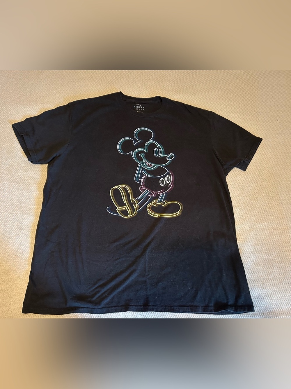 Black Neon Outline Mickey Mouse Graphic Tee Womens XL